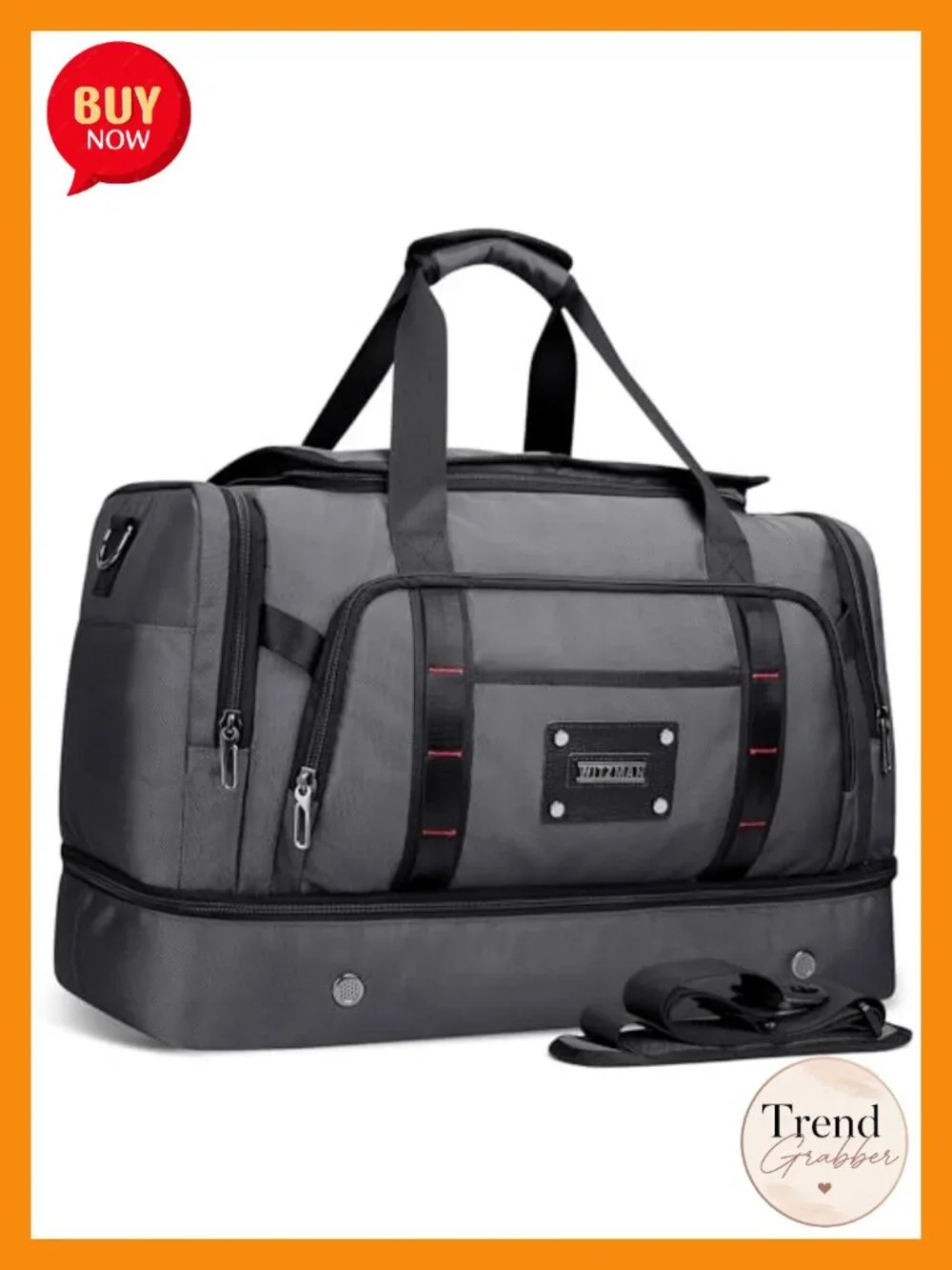 55L Nylon Travel Duffle Bag with Shoe Compartment